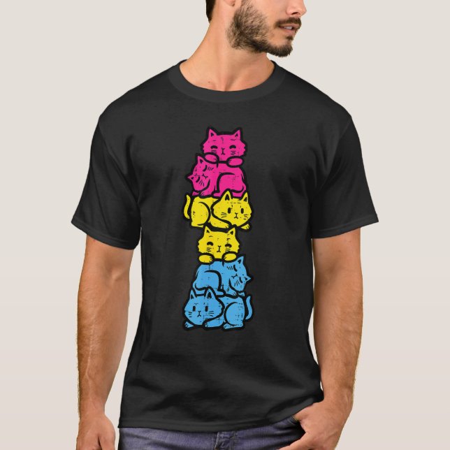 Pansexuell kattstack Pan Pride Flagga Lgbt  Män Kv T Shirt (Framsida)
