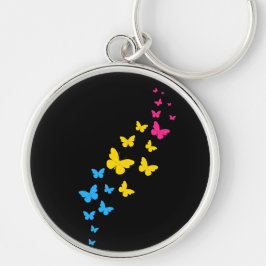 Pansexuell Pride Fjärilsstig Rund Silverfärgad Nyckelring