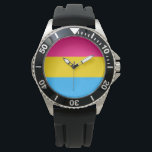 Pansexuellt Pride (Pan Flagga) Armbandsur<br><div class="desc">Den här utformningen har Flagga Pansexual Pride, som var designat som en symbol för det transsexuella samhället. Det liknar den regnbåge som HBT-flagga, som används som symbol för lesbisken, homosexuella, bisexuella, transsexuella och alla andra i samhället. Flagga används för att öka synligheten och erkännandet av det transsexuella samhället och för...</div>