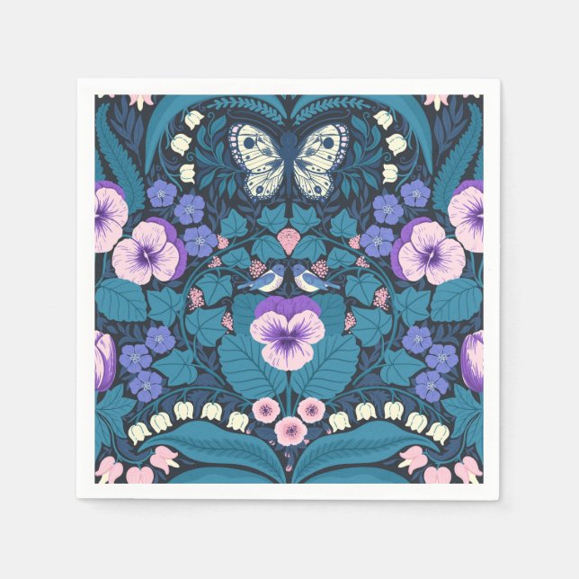 Pansier, fåglar och fjärilar pappersservett (Framsidan)