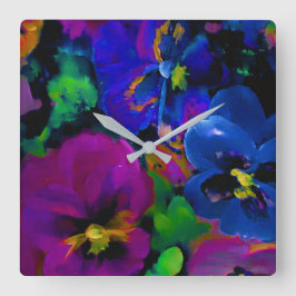 Pansies [abstract 2] fyrkantig klocka