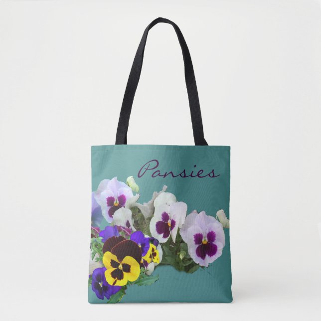 Pansies all över hänger lös tygkasse (Framsida)
