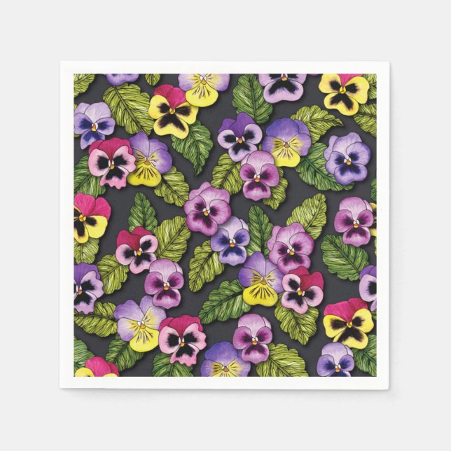 Pansies Blommigt Napkins Pappersservett (Framsidan)