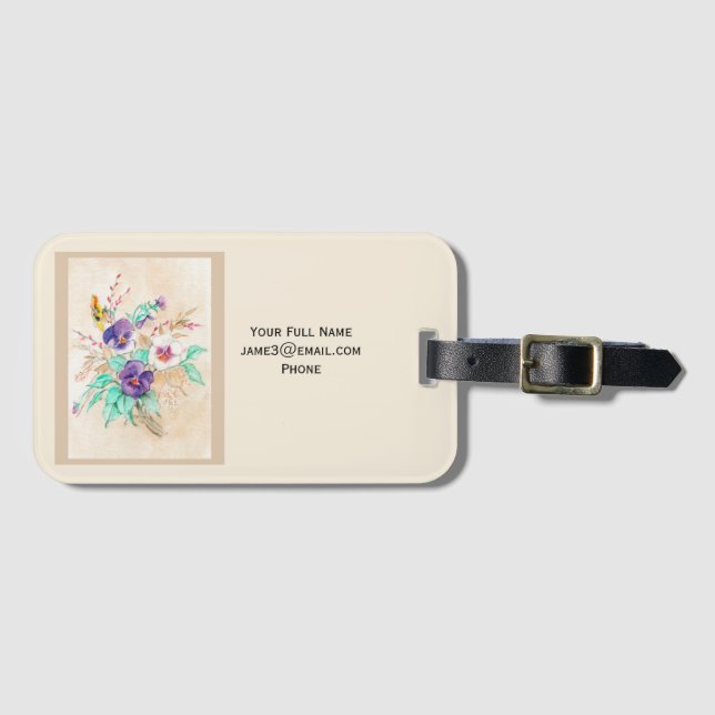 Pansies Bouquet Luggage Tag Bagagebricka (Framsida horisontal)