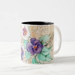 Pansies Bouquet på ett kaffe Kopp