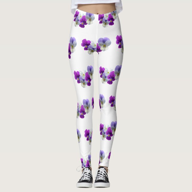 Pansies Fem Flowers Mönster Legging (Framsida)