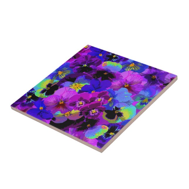 Pansies Flowers Ceramic Tile Lila Violet Färg Kakelplatta (Sidan)