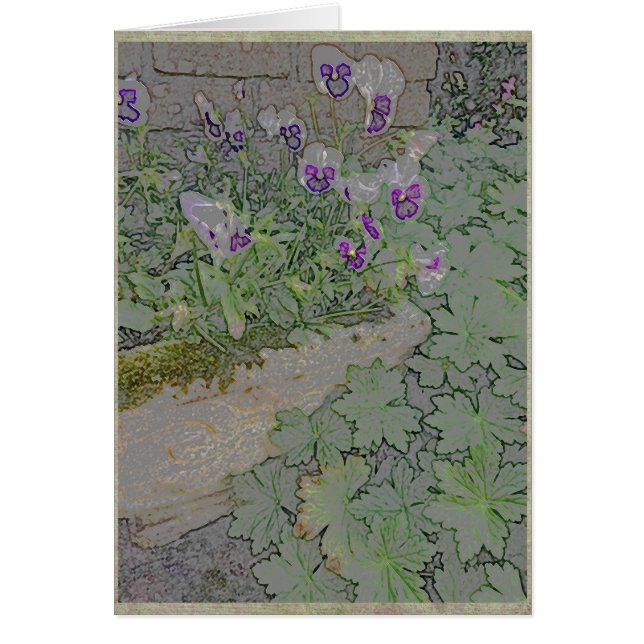Pansies i terra-cotta planter hälsningskort (Framsidan)
