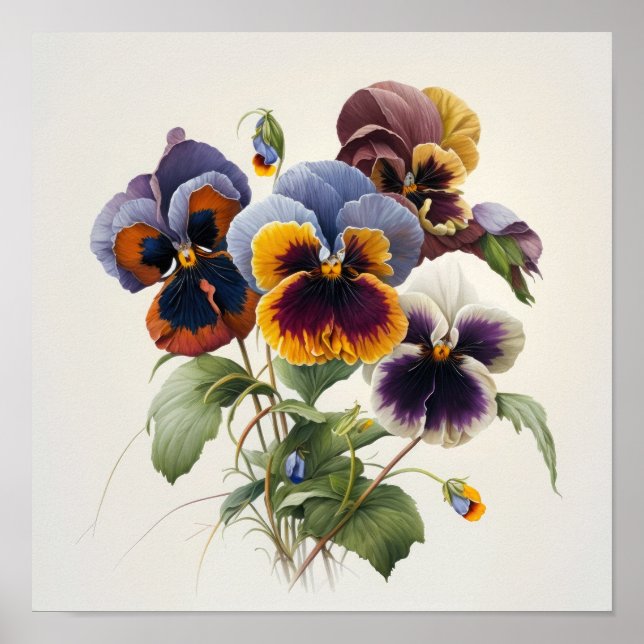 Pansies Pansy Flower Art Print Poster (Framsidan)