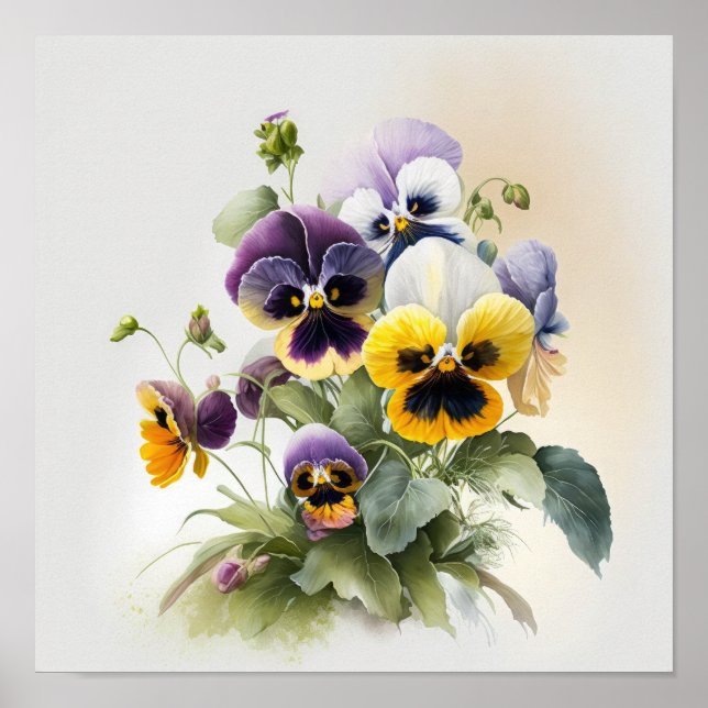 Pansies Pansy Flower Art Print Poster (Framsidan)