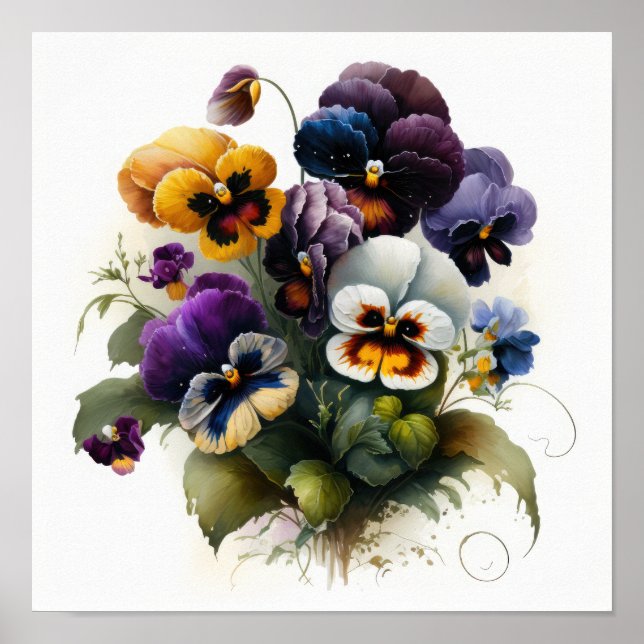 Pansies Pansy Flower Art Print Poster (Framsidan)