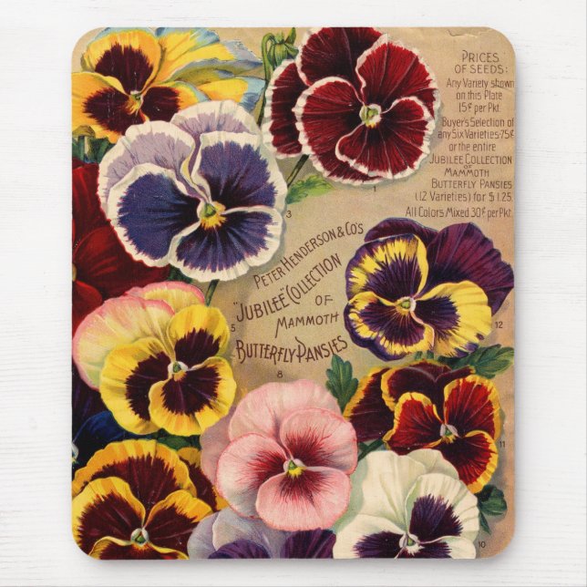 Pansies Seed Packet Mousepad Musmatta (Framsidan)