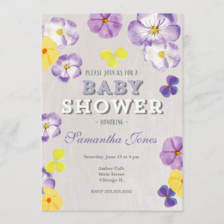 Pansies violas-inbjudan till babydusch inbjudningar