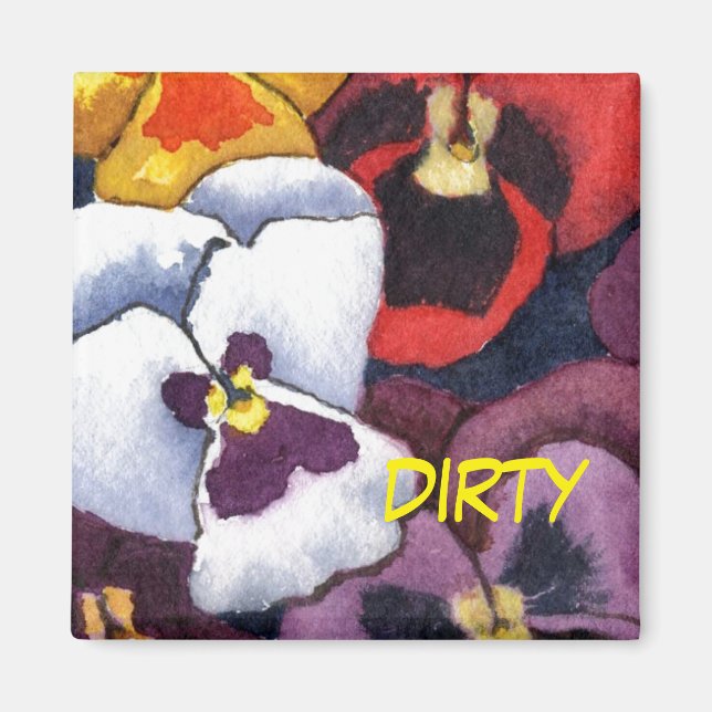 "Pansy #2" Dirty Blommigt Dishwasher Status Magnet (Framsidan)