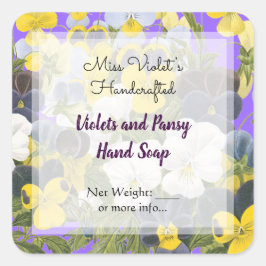 Pansy and Violets Anpassningsbar Soap eller Craft Fyrkantigt Klistermärke