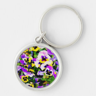 Pansy-blommor Thunder_Cove Rund Silverfärgad Nyckelring