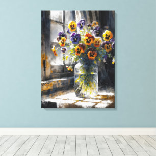 Pansy Bouquet in a Window Impressionism Canvastryck