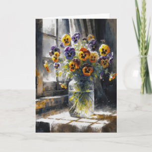 Pansy Bouquet på födelsedagen i Glass Burk Kort