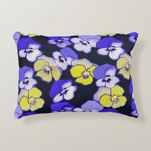 Pansy Design Gult Lila Blue Garden Flowers Prydnadskudde (Framsidan)
