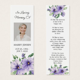 Pansy Floral Photo Funeral Memorial Bookmark Litet Visitkort