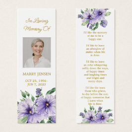 Pansy Floral Photo Funeral Memorial Bookmark Litet Visitkort