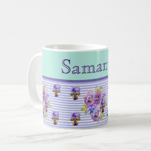 Pansy Flower Aqua Rand art blommigt Anpassade Kaffemugg
