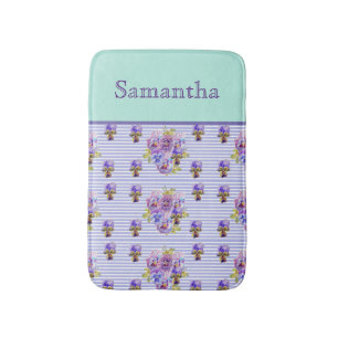 Pansy Flower Aqua Rand art blommigt Girls Namn Badrumsmatta