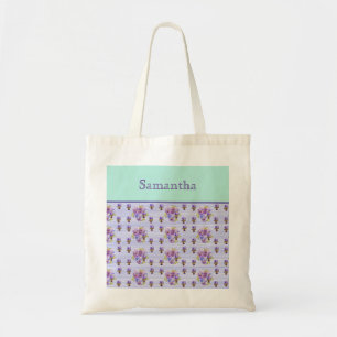 Pansy Flower Aqua Rand art blommigt Girls Namn Tygkasse