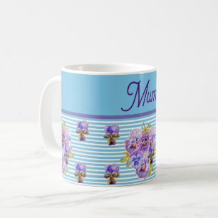 Pansy Flower Aqua Rand blommigt Morsa Mors dag Kaffemugg