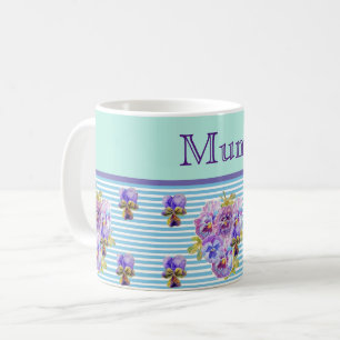 Pansy Flower Aqua Rand blommigt Morsa Mors dag Kaffemugg