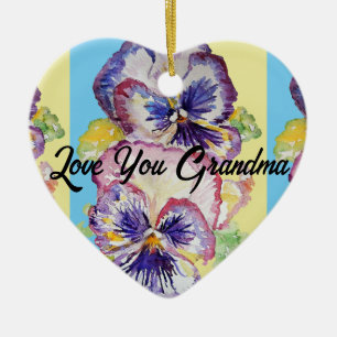 Pansy Flower Blommigt Kärlek You Grandma Dekoratio Julgransprydnad Keramik