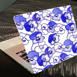 Pansy Flower Blue and White Laptop skin-klistermär Klistermärken