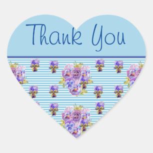Pansy Flower Blue Rand blommigt Tack Sticker Hjärtformat Klistermärke