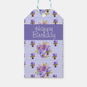 Pansy Flower Lila Rand blommigt Grattis på födelse Presentetikett