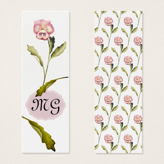 Pansy Flower med Initialer Litet Visitkort (Framsida & baksida)