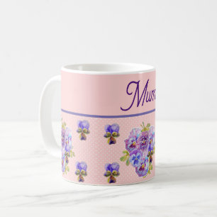 Pansy Flower Rosa Spot blommigt Mors dag Kaffemugg