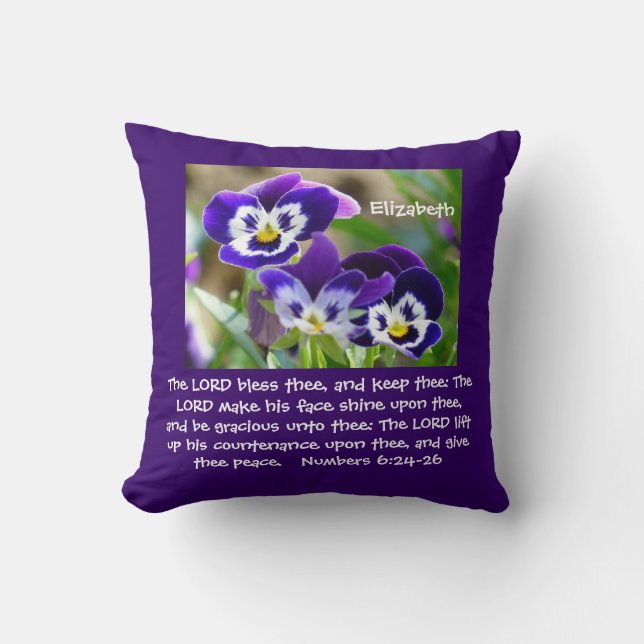 Pansy Flower & Scripture Dekorativ kudde (Framsida)