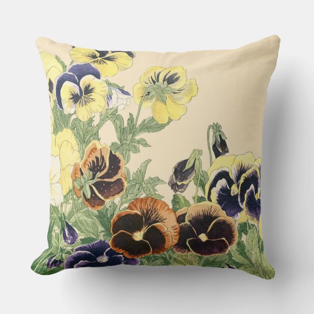 Pansy Flower Woodblock Skriv ut Kudde (Framsida)