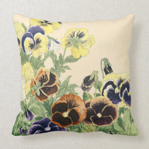 Pansy Flower Woodblock Skriv ut Kudde