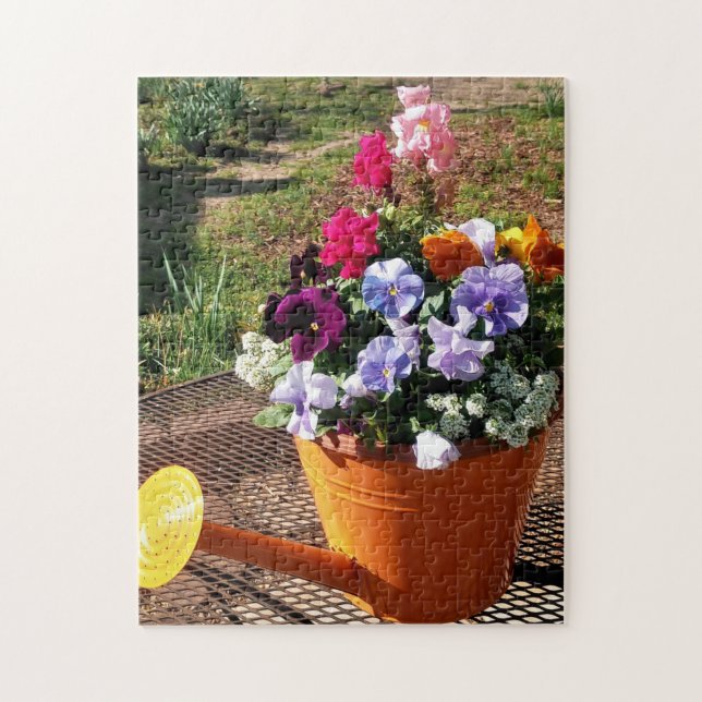 Pansy Flowers and Watering Can Photo Pussel (Vertikal)