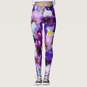 Pansy Flowers Lila Violet and Blue Leggings