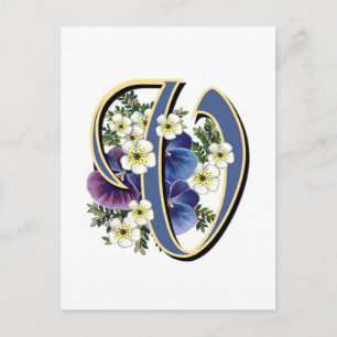 Pansy - första monogram - handmålad - V Vykort