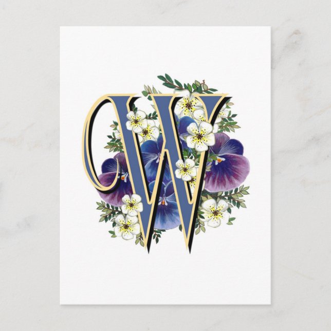 Pansy - första monogram - handmålad - W Vykort (Framsida)