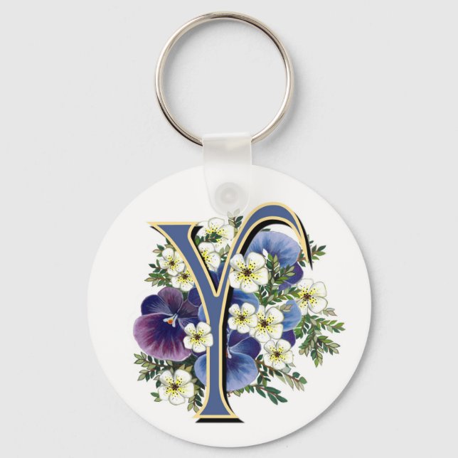 Pansy - första monogram - handmålad - Y Nyckelring (Framsida)