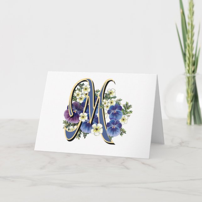 Pansy - första monogram - handmålat - M Anteckningskort (Framsida)