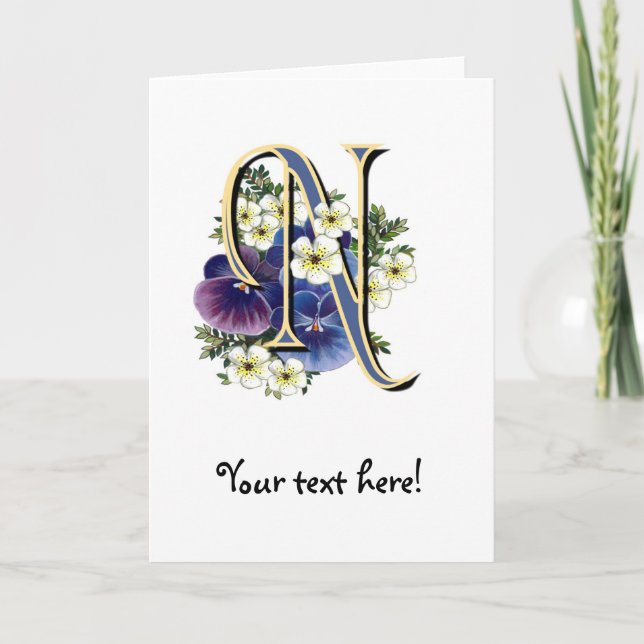 Pansy - första monogram - handmålat - N Anteckningskort (Framsida)