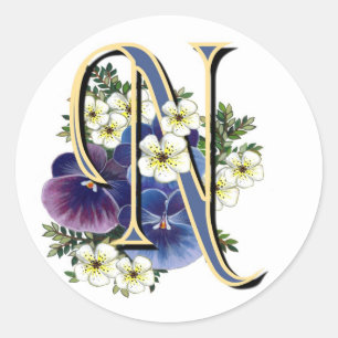 Pansy - första monogram - handmålat - N Runt Klistermärke