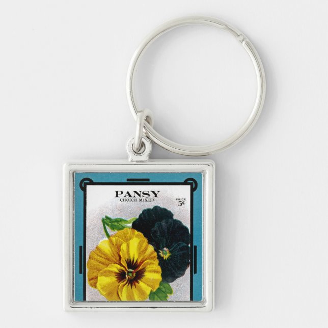 Pansy Fyrkantig Silverfärgad Nyckelring (Framsidan)