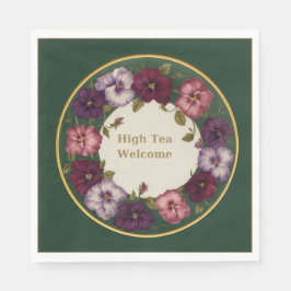 Pansy High Tea Napkins • Forest Green & Gold Pappersservett