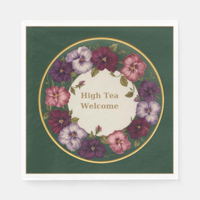 Pansy High Tea Napkins • Forest Green & Gold Pappersservett (Framsidan)